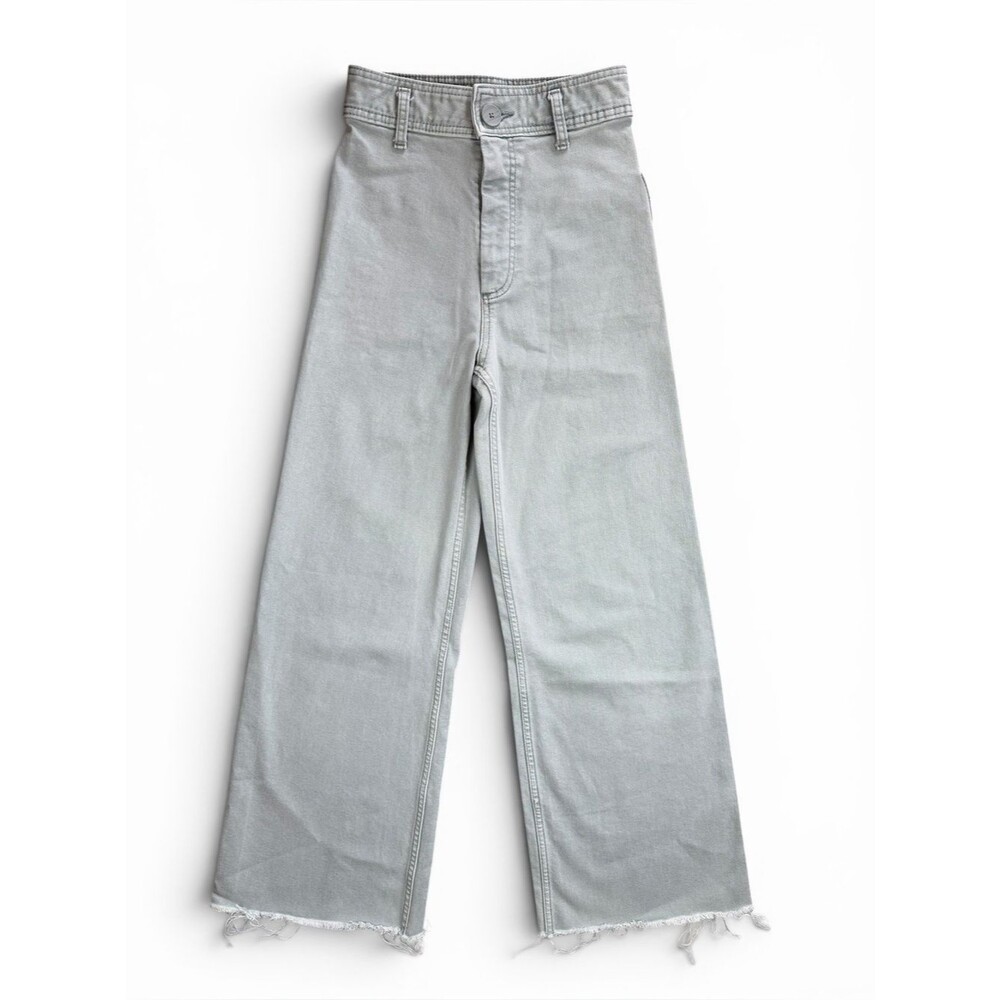 Zara High Rise Wide Leg Raw Hem Jeans Seafoam Size 2